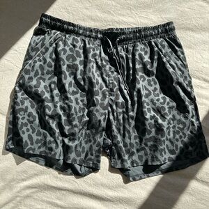 Men's Black Leopard Print Athletic Shorts